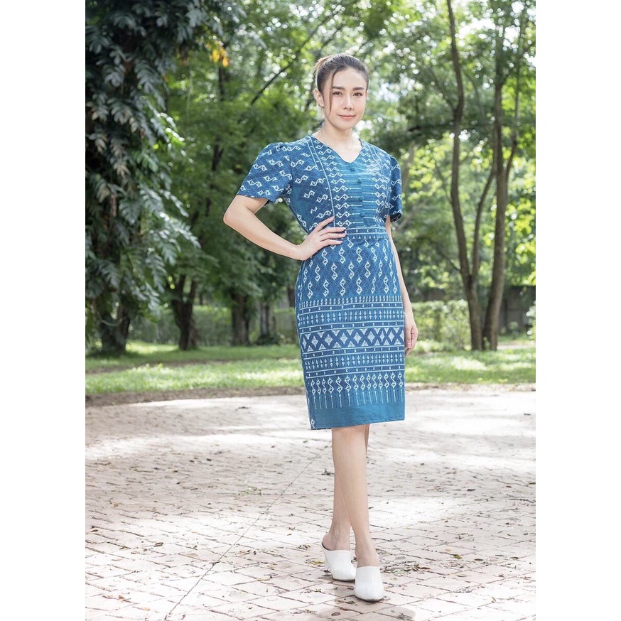 เดรสผ้าไทยลายขอ ไซส์40-52 นิ้ว ใส่ทำงานออกงาน ผ้าฝ้ายนิ่ม สวยหรู พร้อมส่ง มุมมองที่ 4