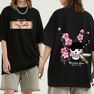 เสื้อยืดผ้าฝ้ายพิมพ์ลายJapanese Anime One Piece Roronoa Zoro T Shirt Men Harajuku Manga Graphic Tees Tshirt Tshirt Overs