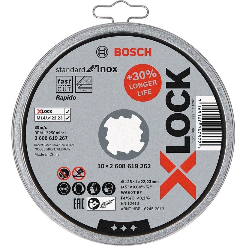 BOSCH ใบตัด125x1.0mm STANDARD INOX X-LOCK #2608619267 มาพร้อมกล่องเหล็ก ...