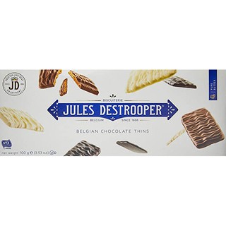 jules destrooper belgian chocolate thins 100g. จูลส์เลซ ทินส์ ดาร์ช็อกโกแลต 100กรัม.