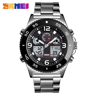 SKMEI Men Watches Quartz Dual Display Fashion Casual 3Time Multifunction 50M Waterproof 12 24Hour Clock relogio