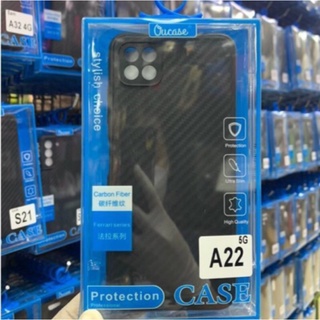 เคส Samsung A22 5G สีดำนิ่ม ลายเคฟล่า คลุมกล้อง กันรอย กันขูดขีด