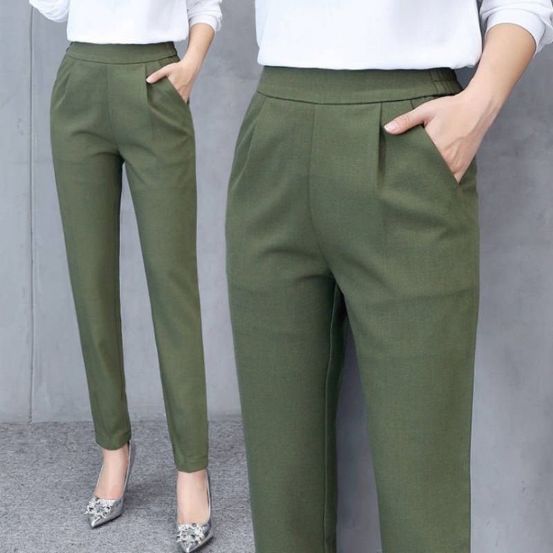 กางเกงผ้ายืดเกาหลี-ไม่ใช่ผ้าสแลค-ดูไซส์จริงตามรายละเอียด
