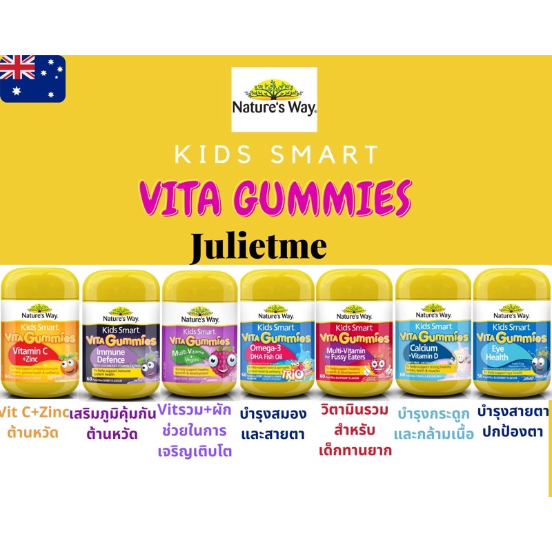 ภาพหน้าปกสินค้าNatures Way Kids Smart Vita gummies วิตามินเด็ก ( แท้100%) เสริมภูมิคุ้มกัน/ Vit C / Multivitamin+Veggies/ Omega3 DHA