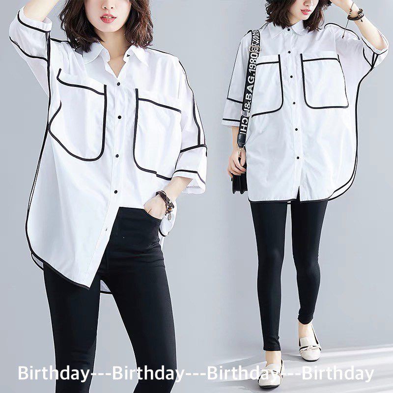 ทักก่อนสั่ง-เสื้อคอปก-แขนในตัว-แต่งขอบกุ๊น-oversize-อก48-goffee-birthday