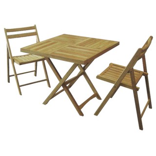 NDL ชุดโต๊ะอาหารไม้ยางพารา พร้อมเก้าอี้พับได้ 2ที่นั่ง (สีธรรมชาติ)