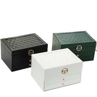 Three Layers New Retro High Quality Pu Jewelry Box With Necklace Hook  Earrings Ring Bracelet Storage Case Green  Colors