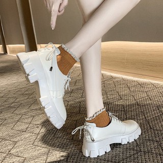 🔥Hot sale！ รองเท้าหนังขนาดเล็กสไตล์อังกฤษผู้หญิงพื้นหนา 2020 ใหม่เกาหลีรุ่นรองเท้าส้นแบนนักเรียนผูกเชือกป่า