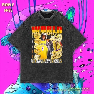 เสื้อยืด ขนาดใหญ่ พิมพ์ลาย Haze World Champions Lakers สีม่วง | หินล้างทําความสะอาด | เสื้อเชิ้ต Kobe Bryant | เอ็นบีเอ
