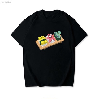 SpongeBob doll►เสื้อยืดผ้าฝ้าย SpongeBob SquarePants Sushi ins ลมเยาวชนอะนิเมะแฟชั่นการพิมพ์เสื้อยืดยุโรปและอเมริกา high