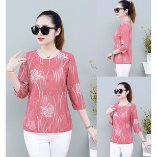 เสื้อยืดลําลอง แขน 3/4 ลายดอกไม้ ทรงหลวม แฟชั่นฤดูร้อน สําหรับสตรี