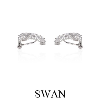 สินค้า SWAN - Diamond Ear Clip ต่างหูเงินแท้หนีบขาคลิป ไม่ต้องเจาะ ฝังเพชรคิวบิกเซอร์โคเนีย cubic zirconia