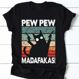 เสื้อยืดผ้าฝ้ายพิมพ์ลาย เสื้อยืดคอกลม ผ้าฝ้าย พิมพ์ลาย Pew Madafakas Black Cat สไตล์วินเทจ แฟชั่นคลาสสิก สําหรับผู้ชาย