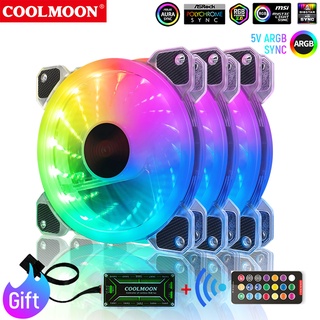 Coolmoon 3IN1 ONE KIT RGB พัดลม 120 มม. ซิงค์ AURA พร้อมตัวควบคุม LED PC เคสพัดลม สองด้าน ไฟ