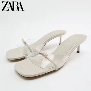 Zara รองเท้าแตะส้นสูง ประดับโบว์คริสตัล แฟชั่นฤดูร้อน สไตล์แฟรี่ สําหรับผู้หญิง 2022