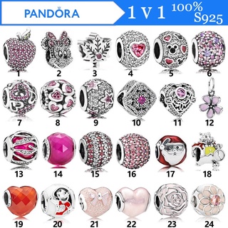 Pandora สร้อยข้อมือลูกปัด เงินแท้ S925 รูปหัวใจ แมกโนเลีย ประดับโบว์ ของขวัญวันเกิด สําหรับผู้หญิง DIY p825