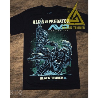 เสื้อยืดผ้าฝ้ายพรีเมี่ยม  32 AVP Alien VS Predator เสื้อยืด สกรีนลายอย่างดี ไม่หลุดร่อน ผ้าหนานุ่ม ไม่หดไม่ย้วย Black