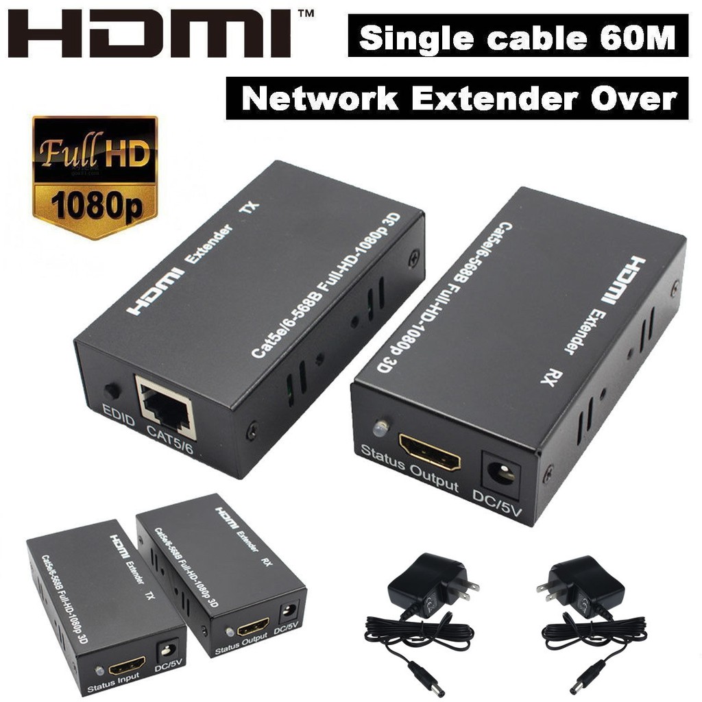 60M HDMI To LAN Port RJ45 Network Cable Extender Over by Cat 5e/6 1080p