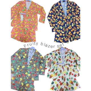 Fruity blazer set🍍🍉🍊🍌(490฿ฟรีส่ง) ชุดเบลเซอร์สูทโอเวอร์ไซร์ มาพร้อมกางเกงเอวสูงทรง3ส่วน ลายchic น่ารักสดใสมากกก