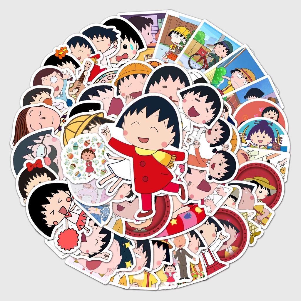 สติ๊กเกอร์-pvc-ลายการ์ตูน-chibi-maruko-chan-น่ารักกันน้ํา-50ชิ้น