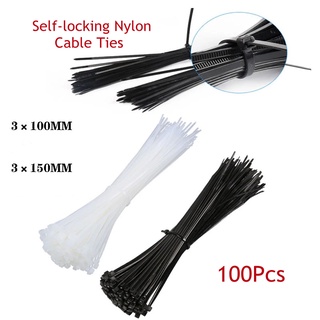 100Pcs 3x100 3x150mm Assorted Self-locking Nylon Cable Ties Black Plastic Zip Tie Loop Wire Wrap Zip Ties