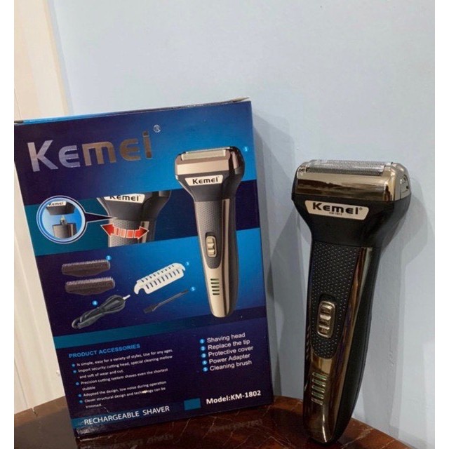 เครื่องโกนหนวด-ราคาถูก-เครื่องโกนหนวดไฟฟ้า-kemei-รุ่น-km1802-rechargable-shaver-ระบบใบมีด-2-หัว-ชาร์ตแบตได้-ราคาถูก