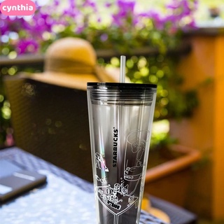  710ml/24oz Reusable Starbucks transparent plastic cup with straw tumbler Double layer classic dinnerware water coffee bottle CYNTHIA