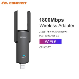 Comfast อะแดปเตอร์การ์ดเครือข่ายไร้สาย 1800Mbps WiFi6 USB 2.4G &amp; 5G ความเร็วสูง USB3.0 สําหรับ Win10 11 CF-953AX
