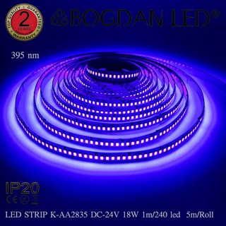 LED STRIP K-AA2835-240-UV DC-24V  18W/1M IP20 ยี่ห้อBOGDAN LED แอลอีดีไฟเส้นสำหรับตกแต่ง 1200LED/5M 90W/5M Grade A