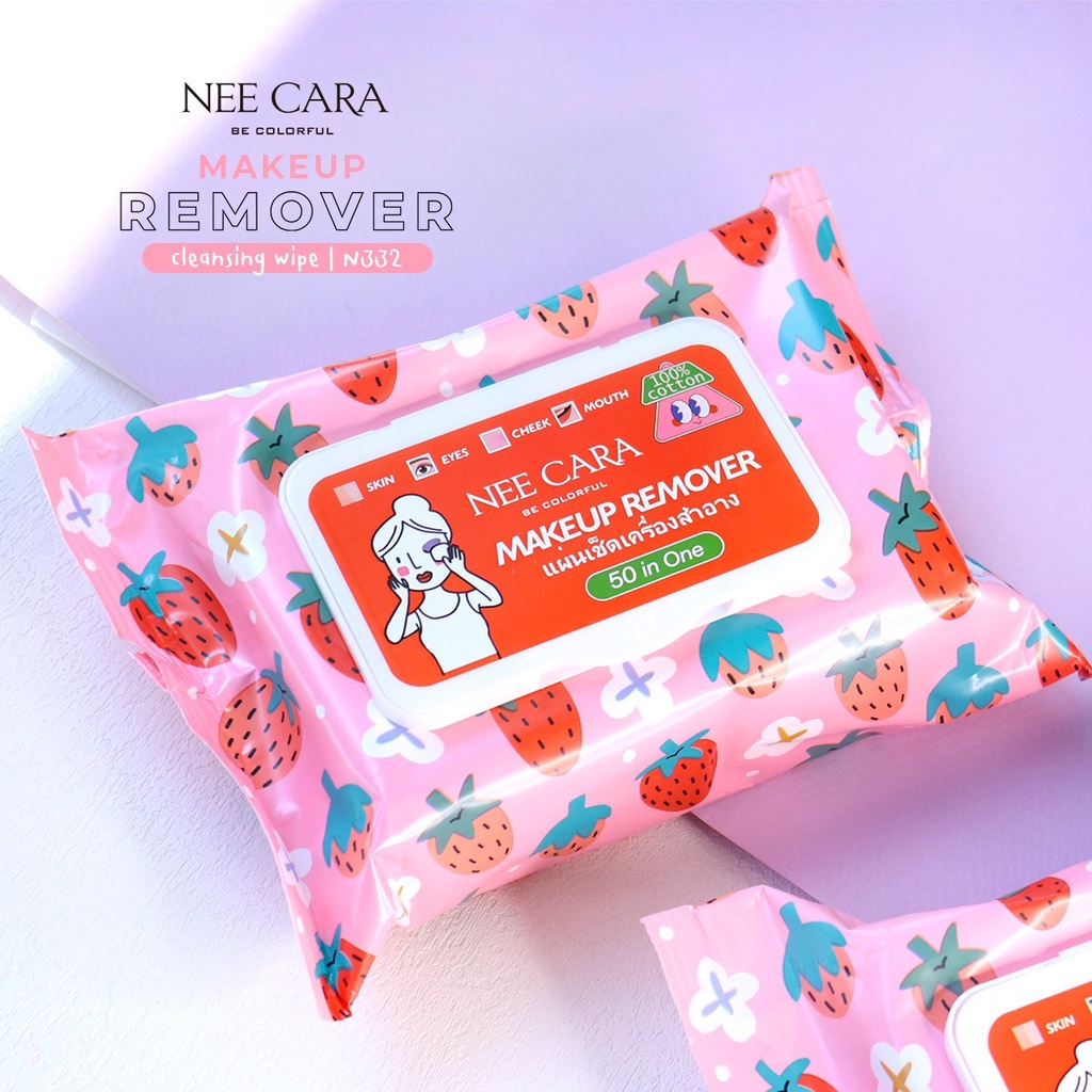 เช็ดเครื่องสำอาง-nee-cara-n332-makeup-remover-clqhsg-wipe-ลบเกลี้ยงผิวเฟรช-เมคอัพกันน้ำก็ลบเกลี้ยง-กลิ่นสตอเบอรี่