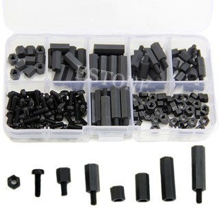 CRE✿160Pcs M3 Nylon Black M-F Hex Spacers Screw Nut Assortment Kit Stand off Set