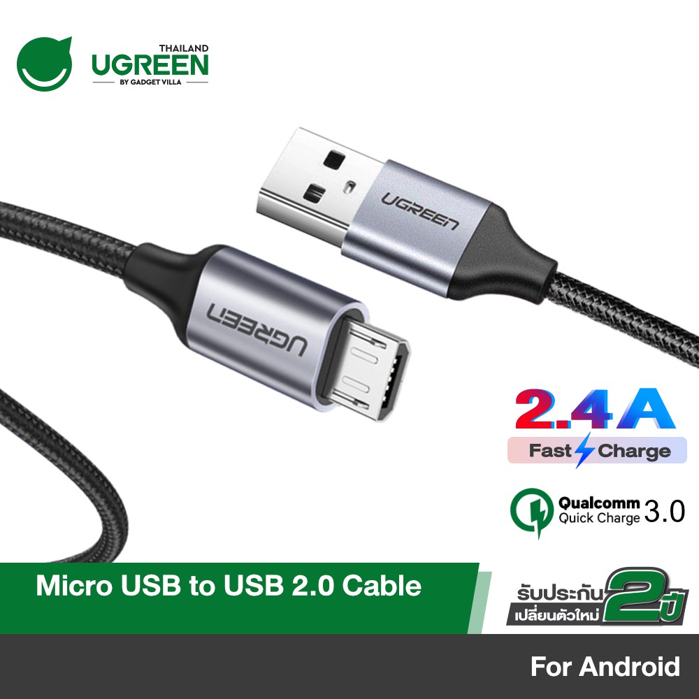 ภาพหน้าปกสินค้าUGREEN สายชาร์จ Micro USB 2.4A USB 2.0 Qualcomm 3.0 สายชาร์จแอนดรอยสีดำ สาย Fast ชาร์จ สำหรับ A5S j7 A7 A6+ US290