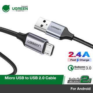 ภาพขนาดย่อของสินค้าUGREEN สายชาร์จ Micro USB 2.4A USB 2.0 Qualcomm 3.0 สายชาร์จแอนดรอยสีดำ สาย Fast ชาร์จ สำหรับ A5S j7 A7 A6+ US290