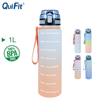 สินค้า Quifit ขวดน้ํำ 1 ลิตร พร้อมตัวบอกเวลา ปลอดสาร BPA สําหรับเล่นกีฬา