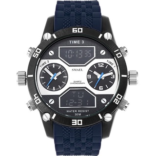 Big Mens Sports Watch Three Time Display LED Digital Quartz Watch Waterproof Dual Time Casual Watch 1159 Men Watch chro