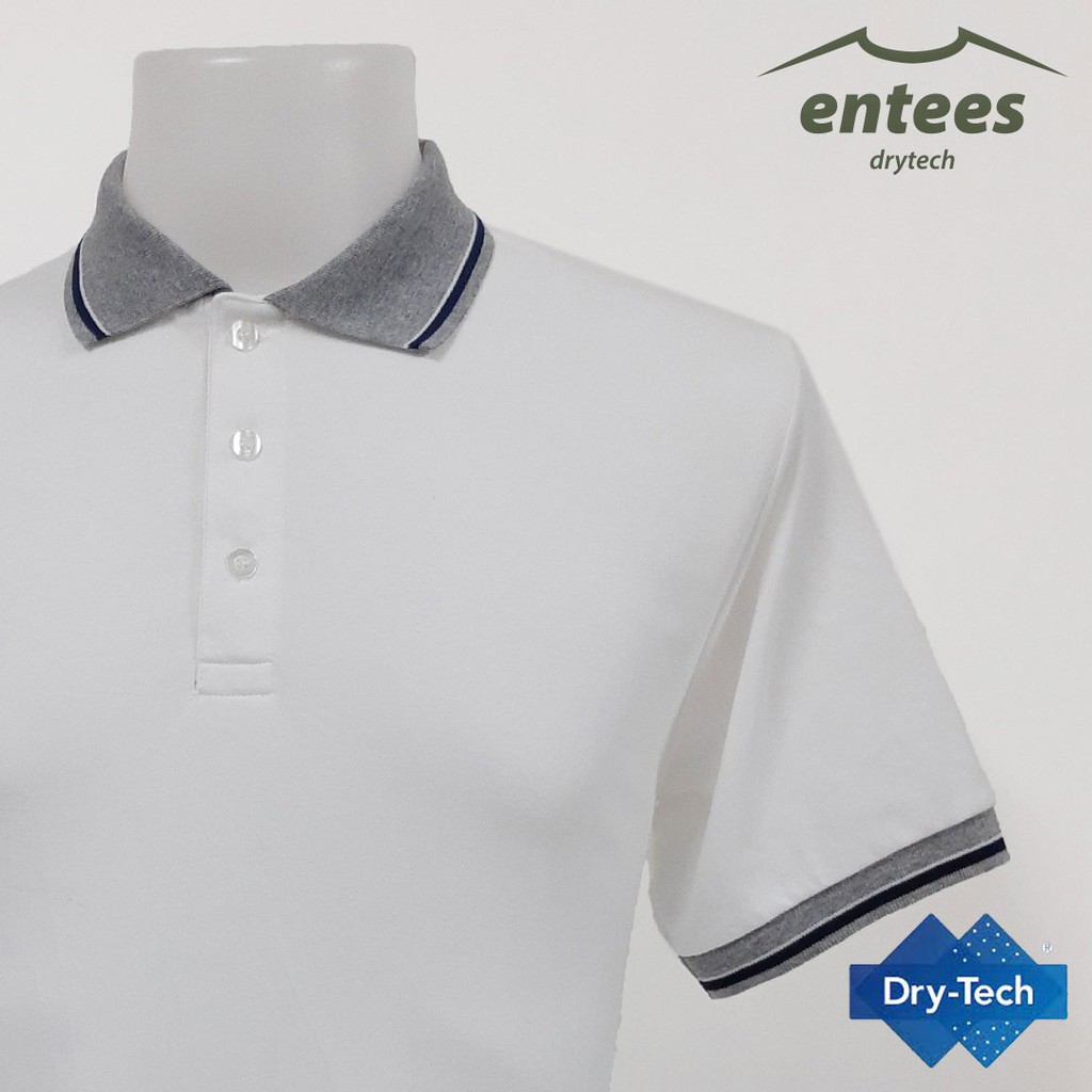 เสื้อโปโล-drytech-สีขาว-คอปกสีเทาทอปดราย-ริ้วสีกรมท่า-และขาว