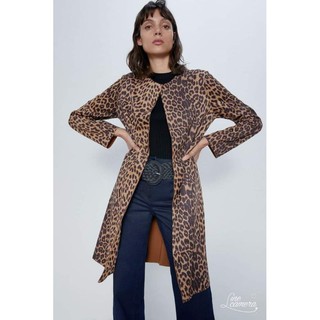 ZR⏸️ZARA FAUX SUEDE COAT LEOPARD เสื้อโค้ทหนังกลับแท้ ⛔️ราคารวมค่าจัดส่งค่ะ⛔️