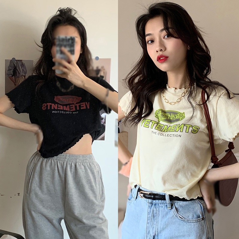 เสื้อยืดคอกลม-แขนสั้น-ลายตัวอักษร-สไตล์เกาหลี-สําหรับผู้หญิง