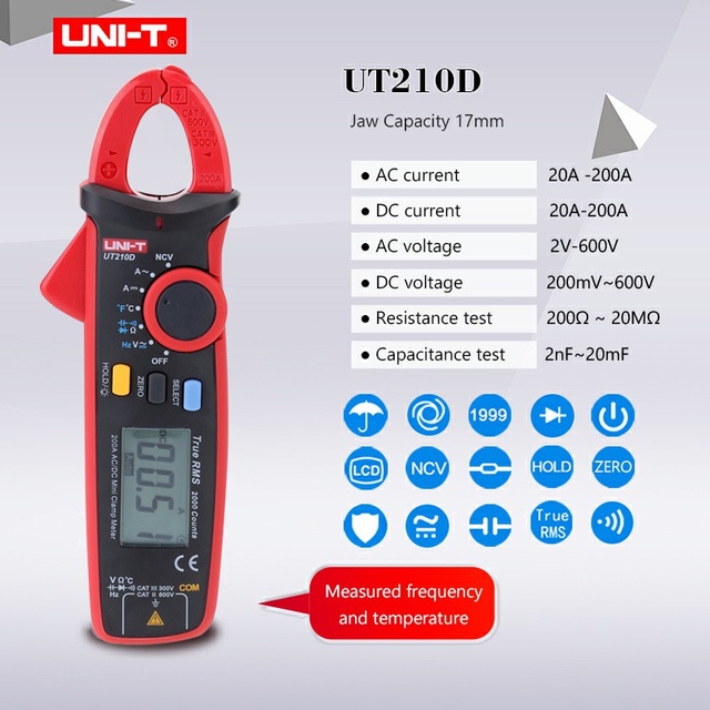Uni-t UT210D Digital AC/DC Current Voltage Resistance Capacitance Clamp ...