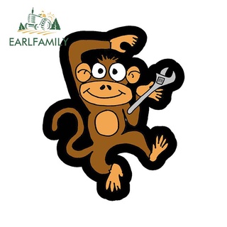 Earlfamily สติกเกอร์ไวนิล ลายการ์ตูนลิง กันน้ํา กันแดด คุณภาพสูง สําหรับติดตกแต่งรถยนต์ 13 ซม. x 10.6 ซม.