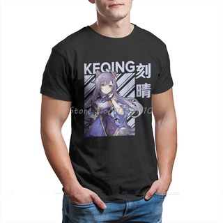 Keqing Genshin เสื้อยืดลําลอง ผ้าฝ้าย 100% แขนสั้น คอกลม ทรงหลวม พิมพ์ลาย Impact Action Role Playing Game สไตล์สตรีท สํา