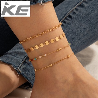 Simple foot accessories Color rice bead chain disc 4-piece set beach anklet for girls for wome