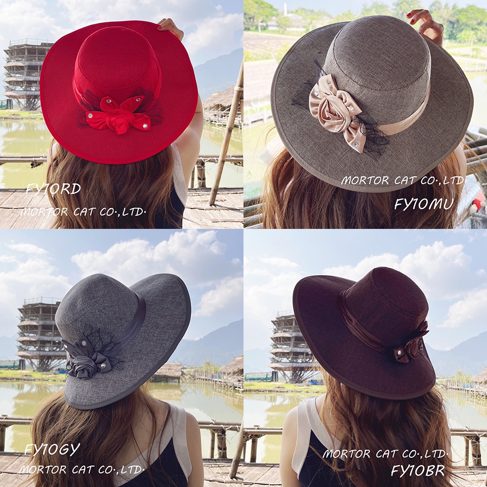 หมวกถักปีกกว้างติดดอกไม้สวยๆ-เกรดดี-หมวกแฟชั่น-หมวกกันแดด-พร้อมส่งจากไทย
