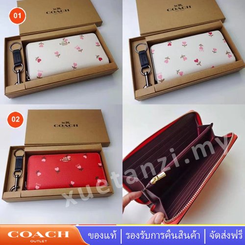 coach-c3287-กระเป๋าสตางค์ผู้หญิงแบบมีซิป-กระเป๋าสตางค์ใบยาวผู้หญิง-สีแดงและสีขาว-กระเป๋าสตางค์