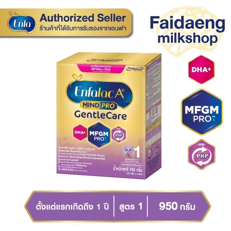 ราคาและรีวิวEnfalac A+ 1 Gentlecare นมผง เอนฟาแล็ค เอพลัส มายโปร เจนเทิลแคร์ สูตร1 ขนาด 950 กรัม