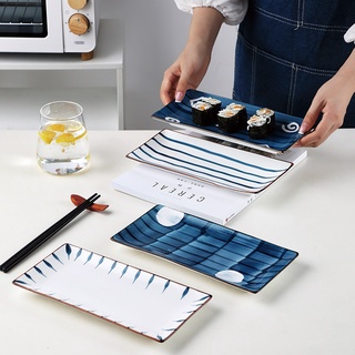 จานเซรามิค ทรงสี่เหลี่ยมผืนผ้า ขนาด 10 นิ้ว ของใช้บนโต๊ะอาหาร แบบสร้างสรรค์ สไตล์ญี่ปุ่น สําหรับใส่ซูชิ ปลา ขนมหวาน