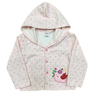 เสื้อกันหนาวเด็ก มีฮูดสีชมพูลายดาวปักไก่น้อยคาบดอกไม้  มีไซส์12-18-24เดือนและ2-3-4ปี