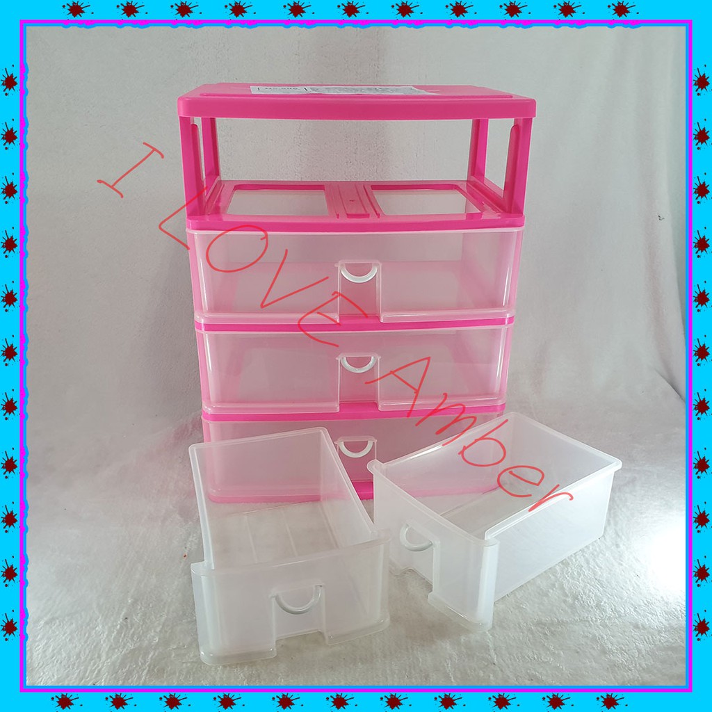 ชื่อ-drawer-pink-clear-acrylic-set-2-pcs-กล่องลิ้นชักใส่ของอเนกประสงค์-4-ชั้น-5ช่อง-รุ่น-kk505-4-ช่องเล็ก-2-ช่องใหญ่-3-ช