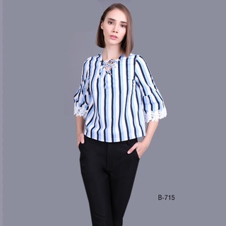 AMILA Blouse AM-B715 Cotton เชิ้ตติ้ง คอวี แขนสามส่วน IGPU19-8