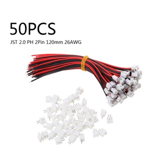 ปลั๊กเชื่อมต่อ sta 50 ชุด Mini Micro JST 2.0 PH 2-Pin พร้อมสายเคเบิล 120 มม. 26AWG